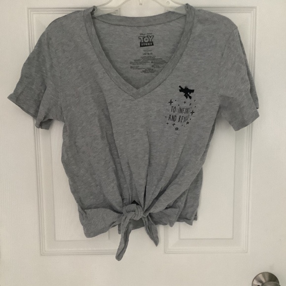 Disney Pixar Toy Story Gray Buzz Lightyear Tie-Front T-Shirt JL NEW WITHOUT TAGS - Picture 1 of 6
